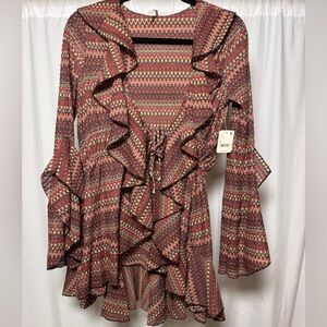 Free People Palma Ruffle Boho Pink Combo Top Womens Small NEW with tags